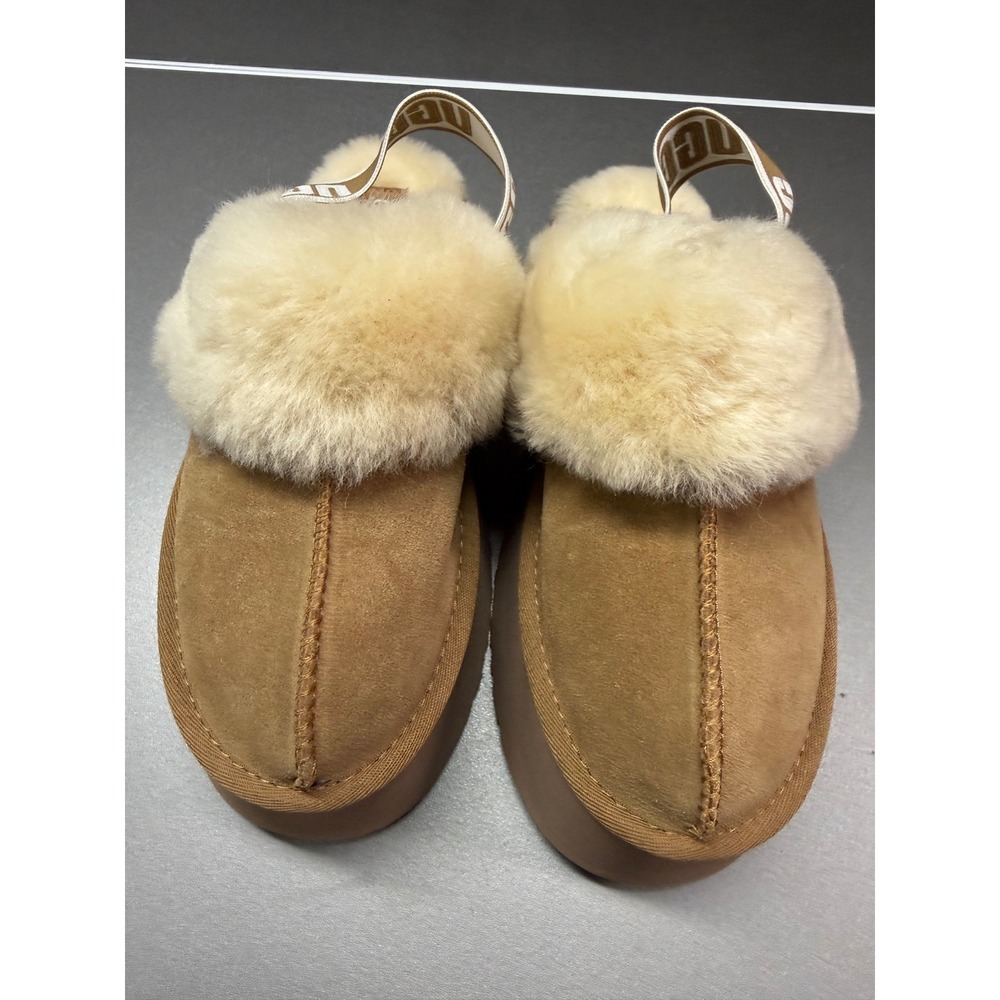 UGG Funkette Chestnut Suede Platform Slippers 1113474 Womens 7 Elastic Strap